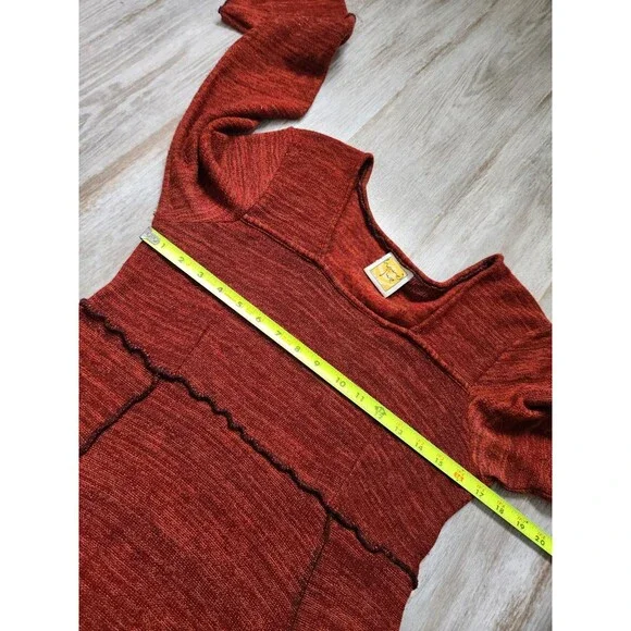 Hand Jive Rust Knit Dress Bell Sleeve Pocket A-Line Boho Artsy Womens L EUC - Picture 7 of 10